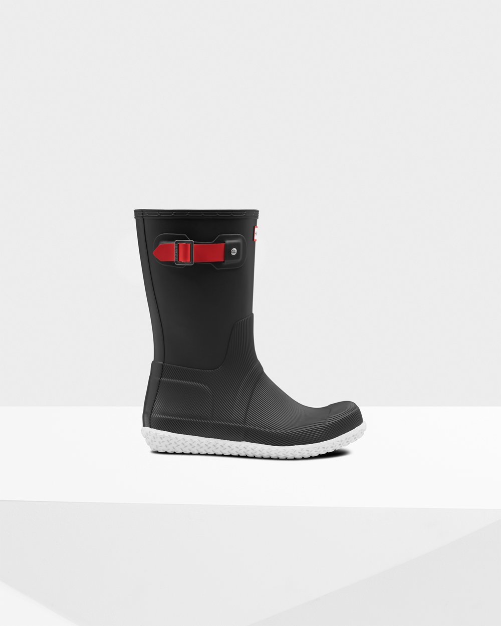 Men Hunter Original Flat Heel Calendar Sole | Short Rain Boots Black/Red | NZ-31284-VTHS